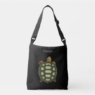 Schoone Groene Schildpad op Zwart Crossbody Tas