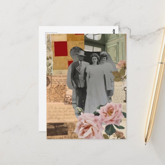 Schoone Grootouders Mixed Media Collage Briefkaart (Voorkant / Achterkant in situ)