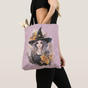 Schoone Heksenhoed Sterren Rook Paarse Halloween Tote Bag