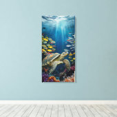 Schoone Schildpad, Vis en Zeeplanten Canvasprint Canvas Afdruk (Insitu (Houten vloer))
