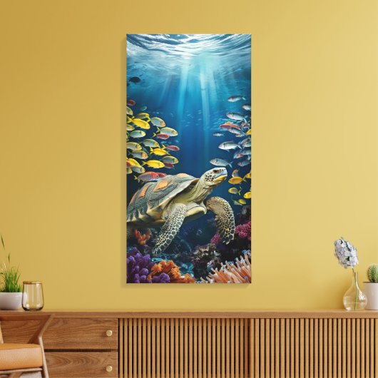 Schoone Schildpad, Vis en Zeeplanten Canvasprint Canvas Afdruk (Insitu (Woonkamer))