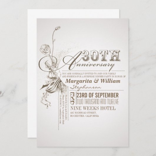 schoone typografie 30e verjaardagsuitnodigingen kaart (Voorkant / Achterkant)