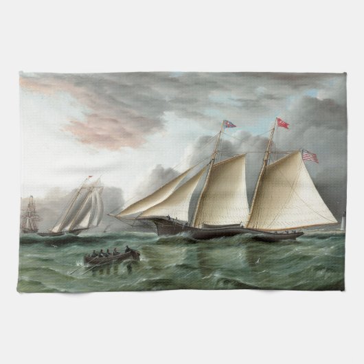 Schooner Mohawk van de vuurtoren van Sandy Hook Theedoek (Horizontaal)