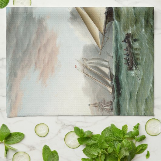 Schooner Mohawk van de vuurtoren van Sandy Hook Theedoek (Gevouwen)