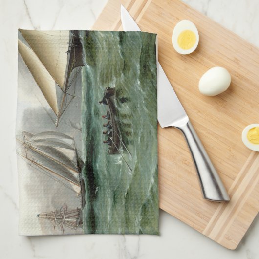 Schooner Mohawk van de vuurtoren van Sandy Hook Theedoek (Quarter Fold)