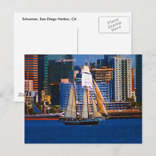 Schooner, San Diego Harbour, CA Briefkaart (Voorkant / Achterkant)