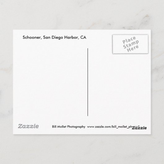 Schooner, San Diego Harbour, CA Briefkaart (Achterkant)