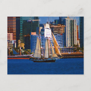 Schooner, San Diego Harbour, CA Briefkaart