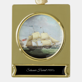 Schooner schip Harriet 1900s Verguld Banner Ornament