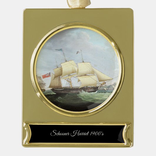 Schooner schip Harriet 1900s Verguld Banner Ornament (Voorkant)