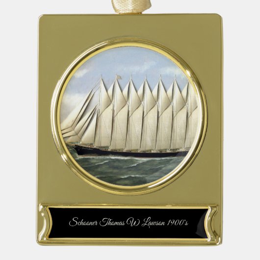 Schooner Thomas W Lawson jaren 1900 Verguld Banner Ornament (Voorkant)