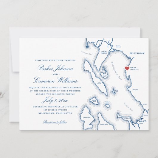Schooner Zodiac Bellingham Bay WA kaart Bruiloft (Voorkant)