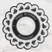 Schooner - Zwart/Wit Quirky Waves Nautisch Thema Wijnglaslabel (Achterkant)