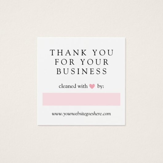 Schoongemaakt met liefdesroze hart Hartelijk dank Vierkante Visitekaartjes (Voorkant)