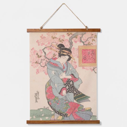 Schoonheden onder Cherry Blossoms Ukiyo-e Hangend Wandkleed (Voorkant)
