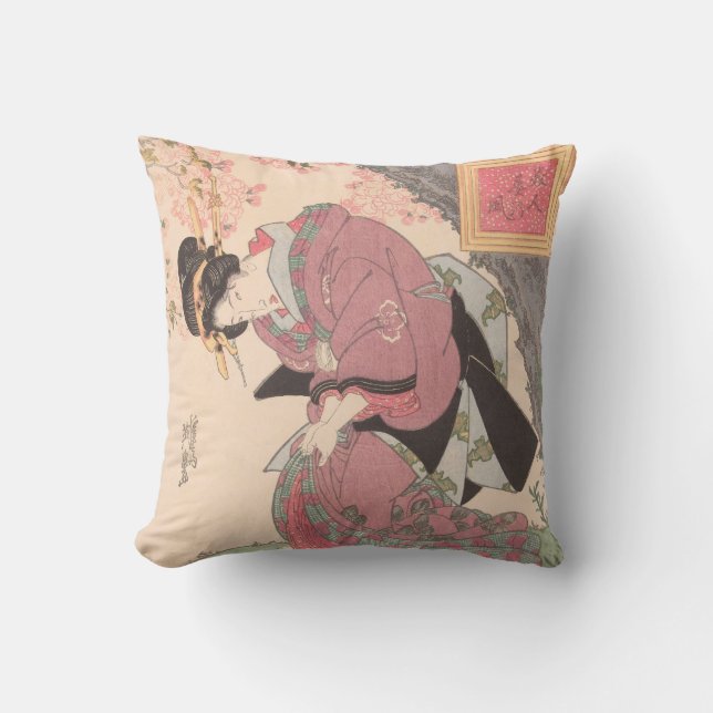 Schoonheden onder Cherry Blossoms  Ukiyo-e Kussen (Voorkant)