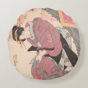Schoonheden onder Cherry Blossoms  Ukiyo-e Rond Kussen