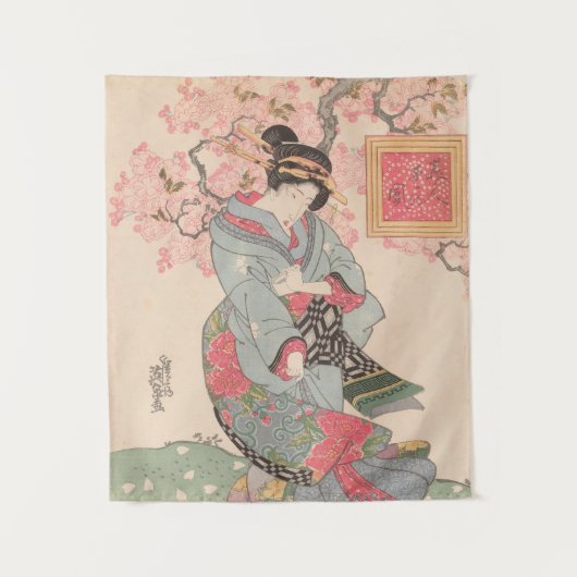 Schoonheden onder Cherry Blossoms Ukiyo-e Wandkleed (Voorkant)