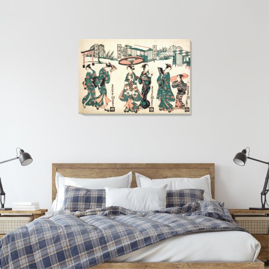 Schoonheden uit Fukagawa. Triptych Canvas Afdruk (Insitu (Slaapkamer))