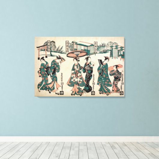 Schoonheden uit Fukagawa. Triptych Canvas Afdruk (Insitu (Houten vloer))