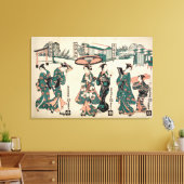 Schoonheden uit Fukagawa. Triptych Canvas Afdruk (Insitu (Woonkamer))