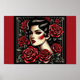  schoonheid: Art Deco Roos Queen Poster