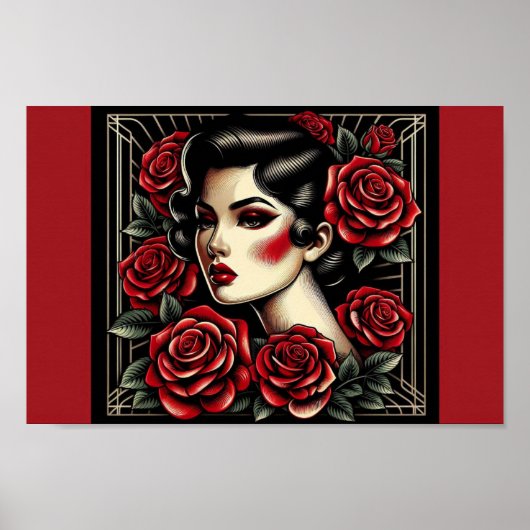  schoonheid: Art Deco Roos Queen Poster (Voorkant)