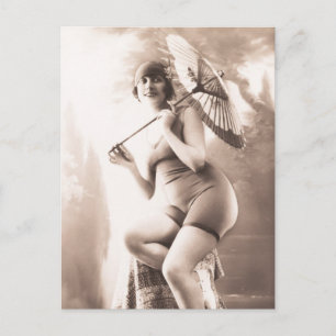 Schoonheid baden! Curvy Flapper meisje Risque uit  Briefkaart