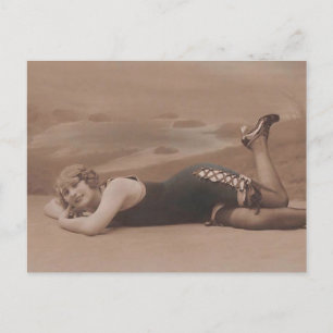 Schoonheid baden! Cute 1920's flauwte meisje Postc Briefkaart