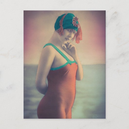 Schoonheid baden! Flapper meisje Risque uit 1920 Briefkaart (Voorkant)