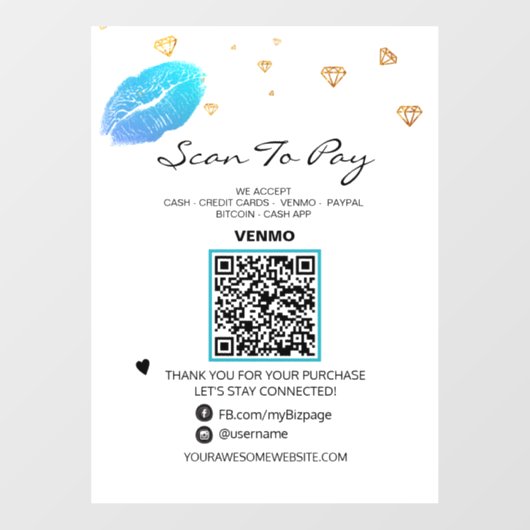 *~* Schoonheid Betaling QR-code LIPS Raamsticker (Vel)