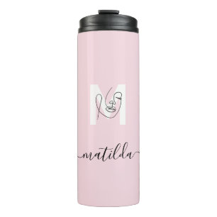 Schoonheid Blush Roze & Vrouwen Gezicht Lijn Kunst Thermosbeker