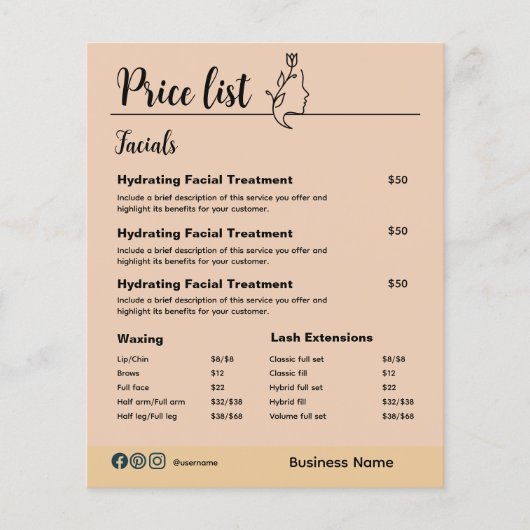 Schoonheid cosmetische huidverzorging prijslijst M Flyer (Voorkant)