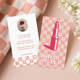 Schoonheid Door Retro Roze Schachbord Lippenstift Visitekaartje