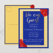 Schoonheid en Beast Red Roses op Blauw en Geel Aankondigingskaart (Voorkant / Achterkant)