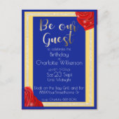 Schoonheid en Beast Red Roses op Blauw en Geel Aankondigingskaart (Voorkant)