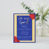 Schoonheid en Beast Red Roses op Blauw en Geel Aankondigingskaart (Staand voorkant)