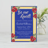 Schoonheid en Beast Red Roses op Blauw en Geel Kaart (Staand voorkant)