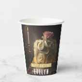 Schoonheid en de Beest Cake - Verjaardag Papieren Bekers (Achterkant)