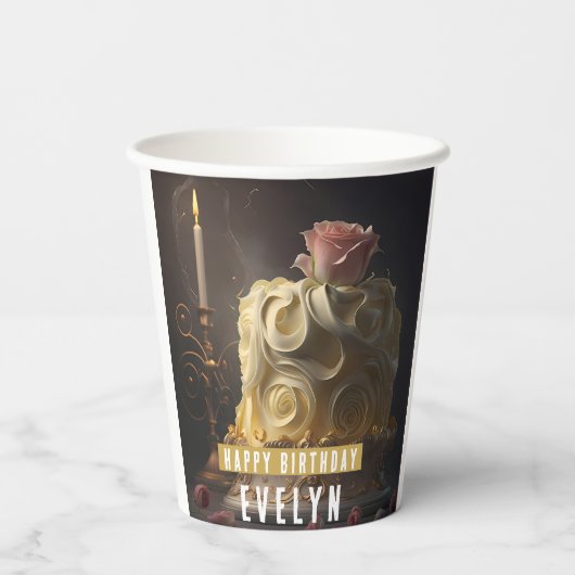 Schoonheid en de Beest Cake - Verjaardag Papieren Bekers (Achterkant)