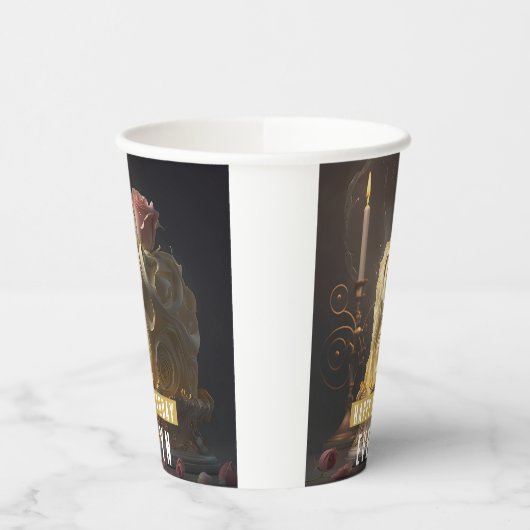 Schoonheid en de Beest Cake - Verjaardag Papieren Bekers (Links)