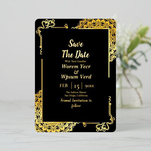 Schoonheid en het Beest Bruiloft Save The Date Folie Uitnodiging (Staand Voorkant)