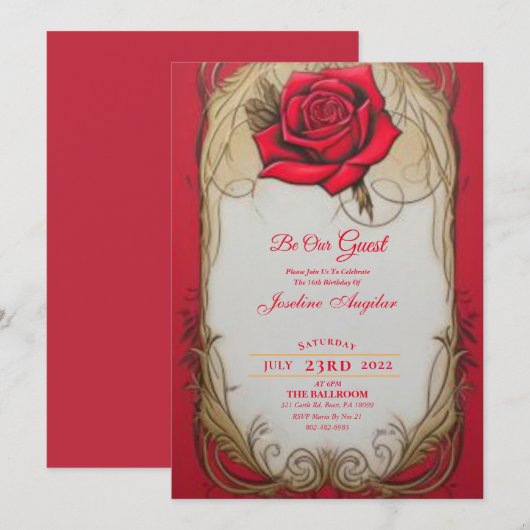 Schoonheid en het Beest Gold en Red Rose Sweet 16 Kaart (Voorkant / Achterkant)