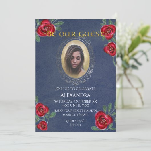 Schoonheid en het Beest Sprookje Blauwe Spiegel Fo Kaart (Staand voorkant)