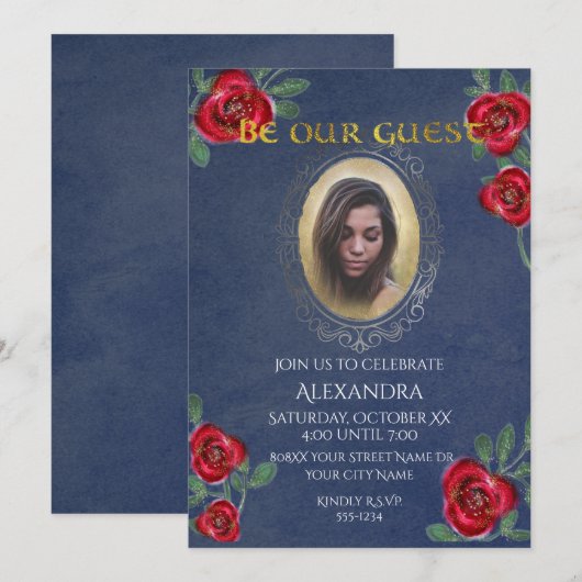 Schoonheid en het Beest Sprookje Blauwe Spiegel Fo Kaart (Voorkant / Achterkant)