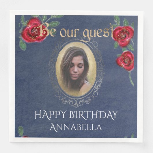 Schoonheid en het Beest Sprookje Blauwe Spiegel Fo Servet (Voorkant)