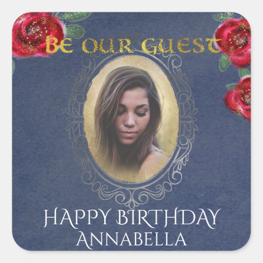 Schoonheid en het Beest Sprookje Blauwe Spiegel Fo Vierkante Sticker (Voorkant)