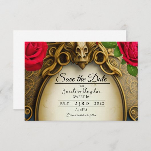 Schoonheid en het Beest Sweet 16 Bewaar de datum Save The Date (Voorkant / Achterkant)