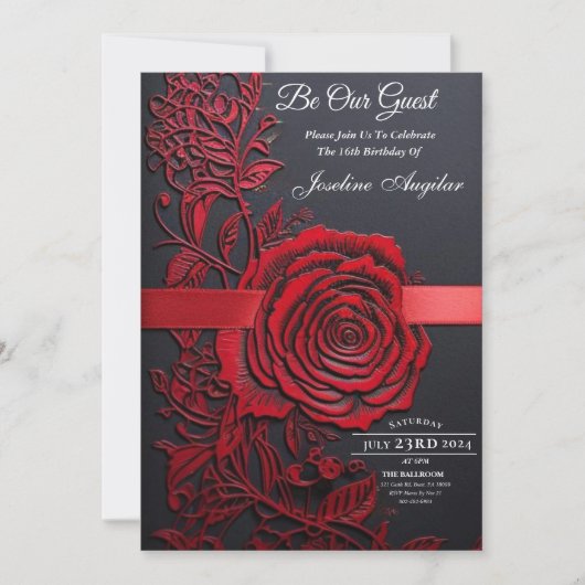 Schoonheid en het Beest Sweet 16 Red Rose Kaart (Voorkant)