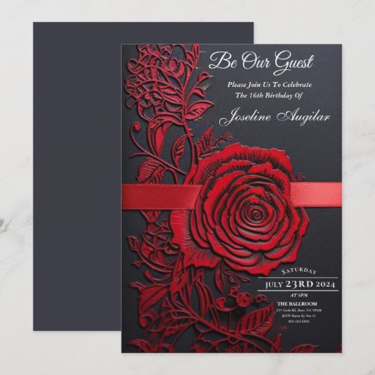 Schoonheid en het Beest Sweet 16 Red Rose Kaart (Voorkant / Achterkant)